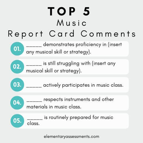 music report card comments