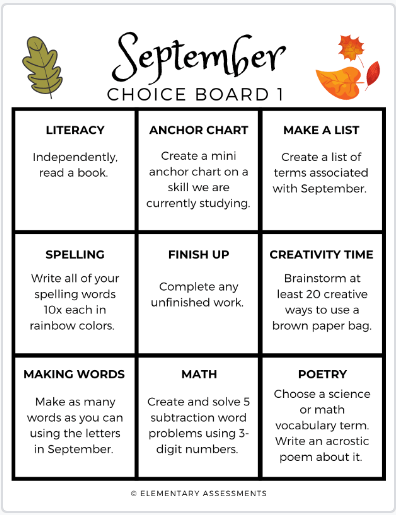 12 Free Early Finisher Choice Boards You Can Download Now